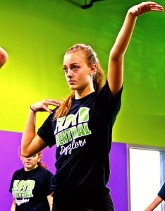 Junior Katie Tarr concentrates on her routine during a Dazzler practice. Tarr is a third year member and is perfecting her favorite type of dance POM. Photo by Samanta Garcia.